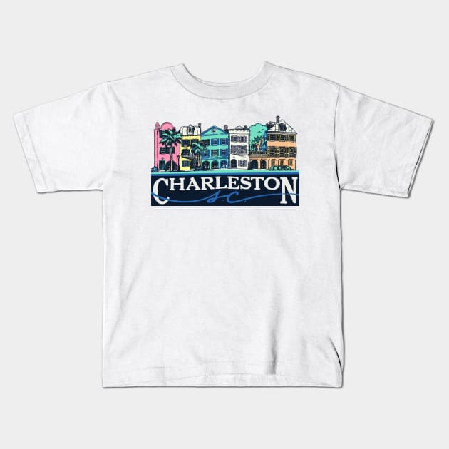 Charleston, South Carolina Rainbow Row Kids T-Shirt by zsonn